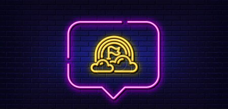 Illustration for Neon light speech bubble. Lgbt line icon. Pride flag with rainbow sign. Gender diversity symbol. Neon light background. Lgbt glow line. Brick wall banner. Vector - Royalty Free Image