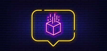 Illustration for Neon light speech bubble. Augmented reality line icon. VR simulation sign. 3d cube symbol. Neon light background. Augmented reality glow line. Brick wall banner. Vector - Royalty Free Image