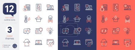 Illustration for Set of Time management, Payment protection and Ab testing line icons. Include Wallet, Website education, Chemical hazard icons. Finance calculator, Table lamp, Online rating web elements. Vector - Royalty Free Image