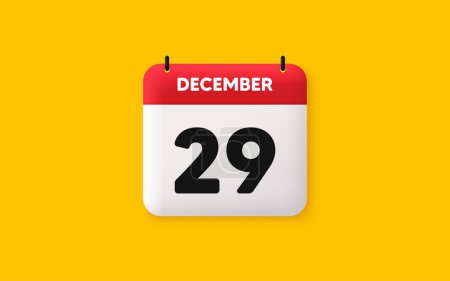 Illustration for Calendar date 3d icon. 29th day of the month icon. Event schedule date. Meeting appointment time. Agenda plan, December month schedule 3d calendar and Time planner. 29th day day reminder. Vector - Royalty Free Image