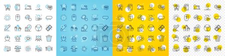 Illustration for Vector icons set of Fireworks explosion, Noise and Hold heart line icons pack for web with Mental health, Graph chart, Romantic dinner outline icon. Online quiz, Coffee cup. Vector - Royalty Free Image