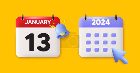Illustration for 13th day of the month icon. Calendar date 3d icon. Event schedule date. Meeting appointment time. 13th day of January month. Calendar event reminder date. Vector - Royalty Free Image