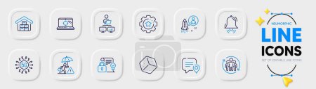 Illustration for Teamwork, Chat bubble and 5g technology line icons for web app. Pack of Startup, Seo laptop, Settings gear pictogram icons. Security contract, Dice, Risk management signs. Neumorphic buttons. Vector - Royalty Free Image
