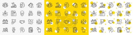 Illustration for Outline Handshake, Idea head and Global business line icons pack for web with Wallet, Cyber attack, Communication line icon. Insomnia, Clean hands, Puzzle pictogram icon. Vector - Royalty Free Image