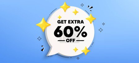 Illustration for Get Extra 60 percent off Sale. Chat speech bubble banner. Discount offer price sign. Special offer symbol. Save 60 percentages. Extra discount speech bubble message. Talk box infographics. Vector - Royalty Free Image