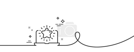 Illustration for Best laptop line icon. Continuous one line with curl. Notebook with star sign. Computer top review symbol. Best laptop single outline ribbon. Loop curve pattern. Vector - Royalty Free Image