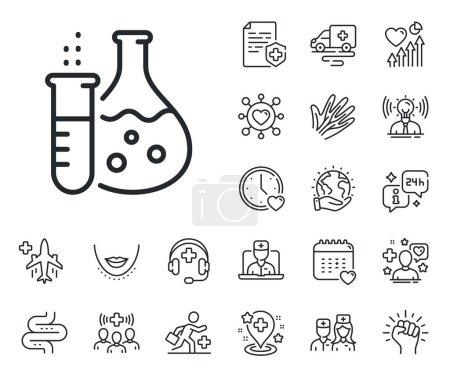 Illustration for Laboratory tube sign. Online doctor, patient and medicine outline icons. Chemistry flask line icon. Analysis lab symbol. Chemistry flask line sign. Veins, nerves and cosmetic procedure icon. Vector - Royalty Free Image
