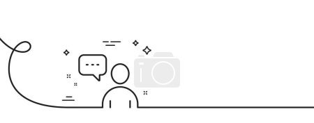 Illustration for User communication line icon. Continuous one line with curl. Person with chat speech bubble sign. Human silhouette symbol. Users chat single outline ribbon. Loop curve pattern. Vector - Royalty Free Image