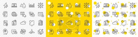 Illustration for Outline Bureaucracy, Fingerprint and Cloudy weather line icons pack for web with Event click, New message, Attached info line icon. Website education, Puzzle, Waterproof pictogram icon. Vector - Royalty Free Image