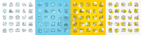 Illustration for Vector icons set of Place, Passenger and Office box line icons pack for web with Pin, Parcel, Parking time outline icon. Buy car, Search flight, Truck delivery pictogram. Disability. Vector - Royalty Free Image