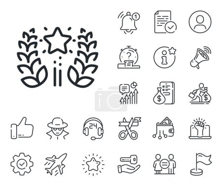 Illustration for Laurel wreath star star sign. Salaryman, gender equality and alert bell outline icons. Ranking line icon. Best rank symbol. Ranking line sign. Spy or profile placeholder icon. Vector - Royalty Free Image