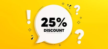 Illustration for 25 percent discount. Chat speech bubble banner with questions. Sale offer price sign. Special offer symbol. Discount speech bubble message. Quiz chat box. Vector - Royalty Free Image