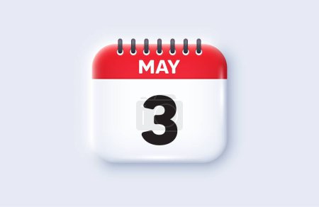 Illustration for Calendar date 3d icon. 3rd day of the month icon. Event schedule date. Meeting appointment time. 3rd day of May month. Calendar event reminder date. Vector - Royalty Free Image