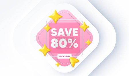 Illustration for Save 80 percent off tag. Neumorphic promotion banner. Sale Discount offer price sign. Special offer symbol. Discount message. 3d stars with cursor pointer. Vector - Royalty Free Image