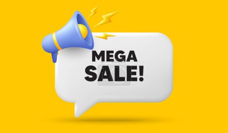 Illustration for Mega Sale tag. 3d speech bubble banner with megaphone. Special offer price sign. Advertising Discounts symbol. Mega sale chat speech message. 3d offer talk box. Vector - Royalty Free Image