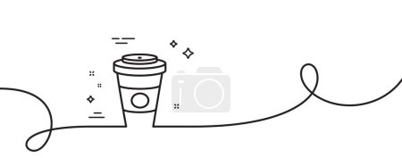 Ilustración de Icono de la línea de café o té para llevar. Continuo una línea con rizo. Signo de bebida caliente. Símbolo de bebida. Takeaway café único esquema cinta. Patrón de curva de bucle. Vector - Imagen libre de derechos