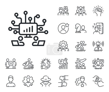 Illustration for Remote office sign. Specialist, doctor and job competition outline icons. Teamwork line icon. Team employees symbol. Teamwork line sign. Avatar placeholder, spy headshot icon. Strike leader. Vector - Royalty Free Image