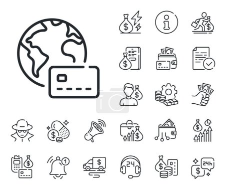 Illustration for Credit card sign. Cash money, loan and mortgage outline icons. Internet pay line icon. Non-cash money symbol. Internet pay line sign. Credit card, crypto wallet icon. Inflation, job salary. Vector - Royalty Free Image