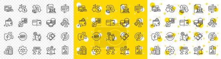 Illustration for Outline Discount, Credit card and Bill accounting line icons pack for web with Difficult stress, Change money, Loan line icon. Refresh bitcoin, Tips, Stress pictogram icon. Cashback. Vector - Royalty Free Image