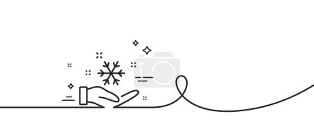 Illustration for Freezing hand line icon. Continuous one line with curl. AC cold temperature sign. Fridge function symbol. Freezing single outline ribbon. Loop curve pattern. Vector - Royalty Free Image