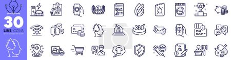 Illustration for Refresh mail, Fingerprint and Security app line icons pack. Report document, Hypoallergenic tested, Hospital web icon. Dog vaccination, Repairman, Power safety pictogram. Piggy bank. Vector - Royalty Free Image