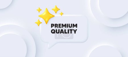 Illustration for Premium quality tag. Neumorphic background with chat speech bubble. High product sign. Top offer symbol. Premium quality speech message. Banner with 3d stars. Vector - Royalty Free Image