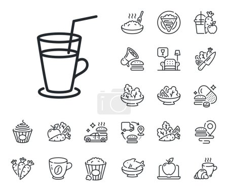 Illustration for Fresh drink sign. Crepe, sweet popcorn and salad outline icons. Coffee or Cocktail line icon. Beverage symbol. Cocktail line sign. Pasta spaghetti, fresh juice icon. Supply chain. Vector - Royalty Free Image