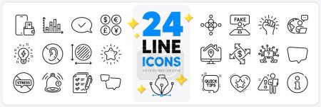 Illustration for Icons set of Circle area, Phone wallet and Teamwork question line icons pack for app with Inclusion, Info, Reminder thin outline icon. No hearing, Speech bubble, Outsource work pictogram. Vector - Royalty Free Image