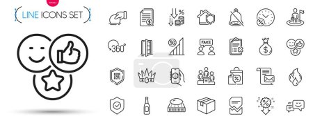 Illustration for Pack of 5g wifi, Corrupted file and Fake information line icons. Include Reject checklist, Open door, Happy emotion pictogram icons. Beer, Full rotation, Deflation signs. Mail letter. Vector - Royalty Free Image