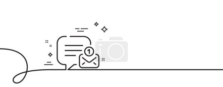 Illustration for New message line icon. Continuous one line with curl. Chat bubble sign. Speech dialogue box symbol. New message single outline ribbon. Loop curve pattern. Vector - Royalty Free Image