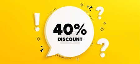 Illustration for 40 percent discount tag. Chat speech bubble banner with questions. Sale offer price sign. Special offer symbol. Discount speech bubble message. Quiz chat box. Vector - Royalty Free Image