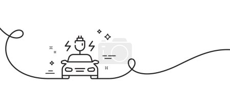 Illustration for Car charging line icon. Continuous one line with curl. Vehicle charge plug sign. Electric power symbol. Car charging single outline ribbon. Loop curve pattern. Vector - Royalty Free Image