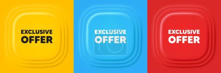 Illustration for Exclusive offer tag. Neumorphic offer banners. Sale price sign. Advertising discounts symbol. Exclusive offer podium background. Product infographics. Vector - Royalty Free Image