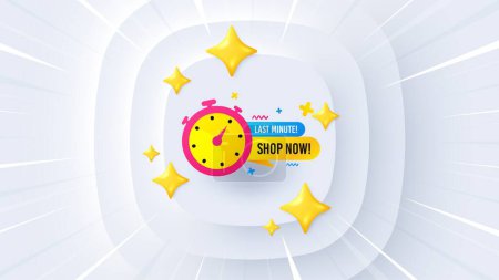 Illustration for Last minute sale sticker. Neumorphic offer 3d banner, coupon. Discount banner shape. Special offer timer icon. Last minute promo event background. Sunburst banner, flyer or poster. Vector - Royalty Free Image