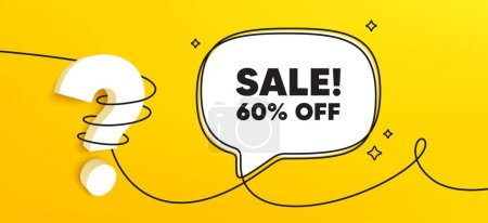 Illustration for Sale 60 percent off discount. Continuous line chat banner. Promotion price offer sign. Retail badge symbol. Sale speech bubble message. Wrapped 3d question icon. Vector - Royalty Free Image