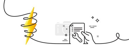Illustration for Spanner tool line icon. Continuous one line with curl. Repair service document sign. Fix instruments symbol. Repair document single outline ribbon. Loop curve with energy. Vector - Royalty Free Image