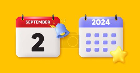 Illustration for 2nd day of the month icon. Calendar date 3d icon. Event schedule date. Meeting appointment time. 2nd day of September month. Calendar event reminder date. Vector - Royalty Free Image