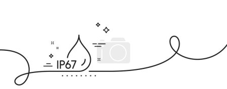 Illustration for Waterproof line icon. Continuous one line with curl. Water resistant ip67 sign. Drop protection symbol. Waterproof single outline ribbon. Loop curve pattern. Vector - Royalty Free Image