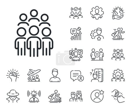 Illustration for Business conference sign. Specialist, doctor and job competition outline icons. Group people line icon. Team meeting symbol. Group people line sign. Avatar placeholder, spy headshot icon. Vector - Royalty Free Image