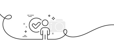 Illustration for Verification person line icon. Continuous one line with curl. Accepted man sign. Approved symbol. Verification person single outline ribbon. Loop curve pattern. Vector - Royalty Free Image