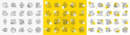 Illustration for Outline Fruits, Construction document and Money calendar line icons pack for web with Speaker, Documents, Medical helicopter line icon. Cloud computing, Yoga, Plate pictogram icon. Vector - Royalty Free Image
