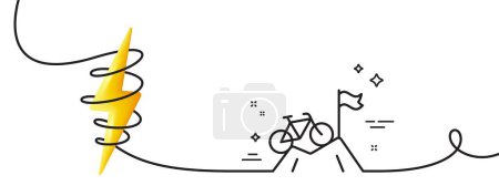 Téléchargez les illustrations : Ligne de vélo de montagne icône. Continu une ligne avec boucle. Panneau de transport extérieur vélo. Symbole d'activité sportive. Ruban de contour unique VTT. Courbe de boucle avec énergie. Vecteur - en licence libre de droit