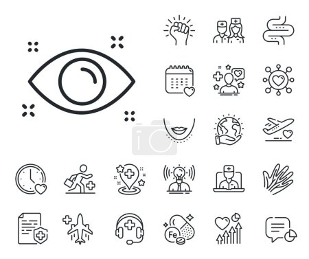 Illustration for Oculist clinic sign. Online doctor, patient and medicine outline icons. Health eye line icon. Optometry vision symbol. Health eye line sign. Veins, nerves and cosmetic procedure icon. Vector - Royalty Free Image