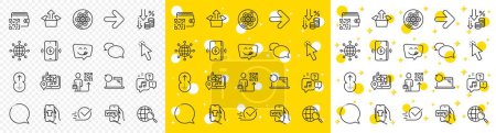 Illustration for Outline Gps, Cursor and Messenger line icons pack for web with Checkbox, International globe, Voicemail line icon. Web search, Shop app, Speech bubble pictogram icon. Yummy smile. Vector - Royalty Free Image