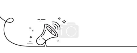 Illustration for Megaphone line icon. Continuous one line with curl. Offer loudspeaker sign. Sale promotion symbol. Megaphone single outline ribbon. Loop curve pattern. Vector - Royalty Free Image