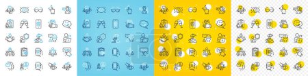 Illustration for Vector icons set of Yummy smile, Inspect and Teamwork line icons pack for web with Builder warning, Video conference, User call outline icon. Ethics, Clapping hands. Vector - Royalty Free Image