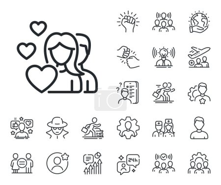 Illustration for Group of People sign. Specialist, doctor and job competition outline icons. Couple Love line icon. Valentines day symbol. Couple line sign. Avatar placeholder, spy headshot icon. Strike leader. Vector - Royalty Free Image