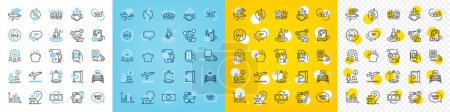 Illustration for Vector icons set of Grill place, Quickstart guide and Airplane wifi line icons pack for web with Teamwork, Food delivery, 360 degree outline icon. Leadership, Change money, Support pictogram. Vector - Royalty Free Image