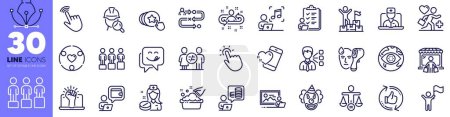 Illustration for Hand washing, Market buyer and Cyber attack line icons pack. Electronic thermometer, Third party, Telemedicine web icon. Cursor, Discrimination, Equity pictogram. Empower, Nurse, Heart. Vector - Royalty Free Image