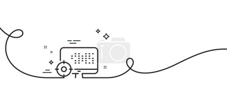 Illustration for Seo computer line icon. Continuous one line with curl. Search engine optimization sign. Target symbol. Seo single outline ribbon. Loop curve pattern. Vector - Royalty Free Image